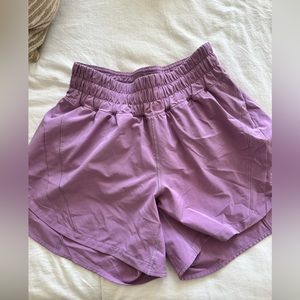 lululemon track that mid rise 5 inch purple shorts